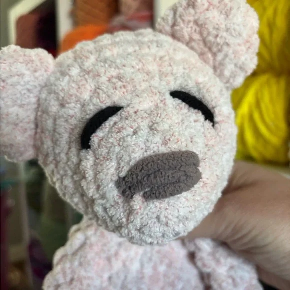 Handmade Crochet pink frosting bear knotted lovey - Picture 3 of 5